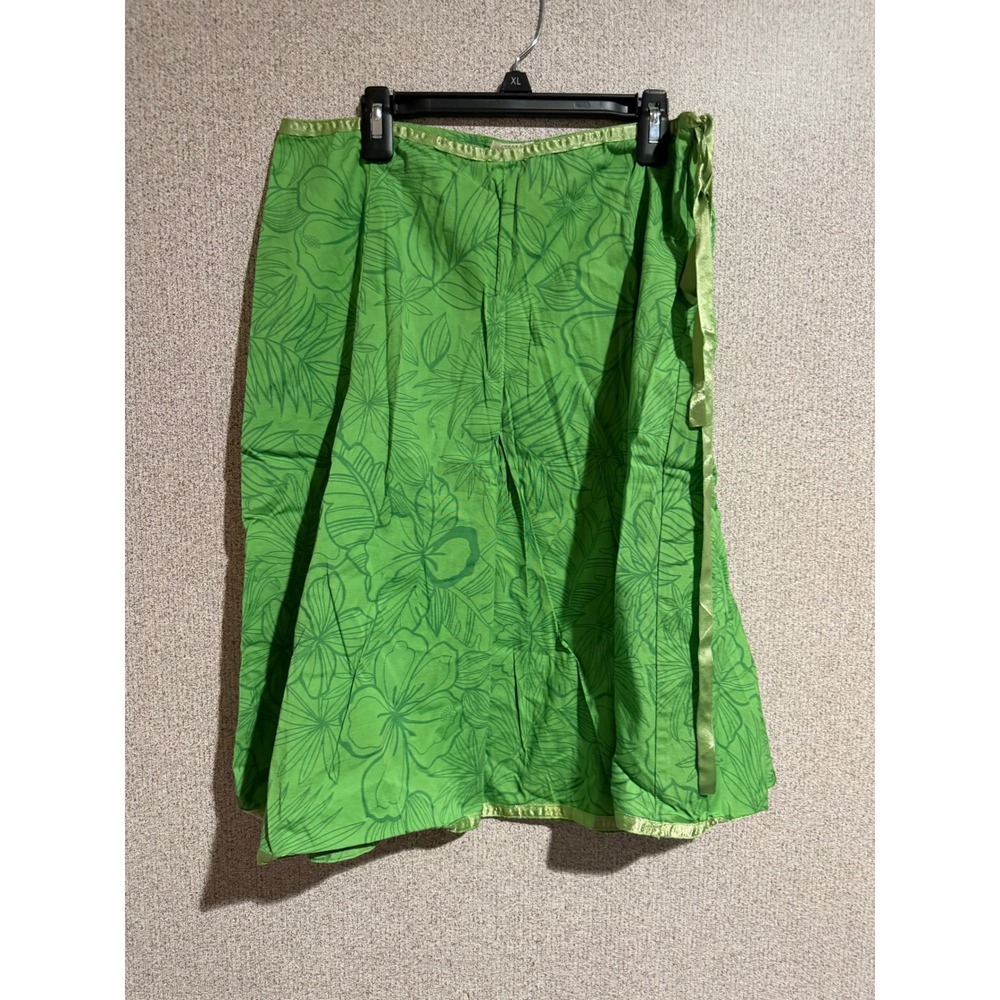 St Johns‎ Bay Womens Green Tropical Floral Cotton Stretch Midi Skirt Size 10